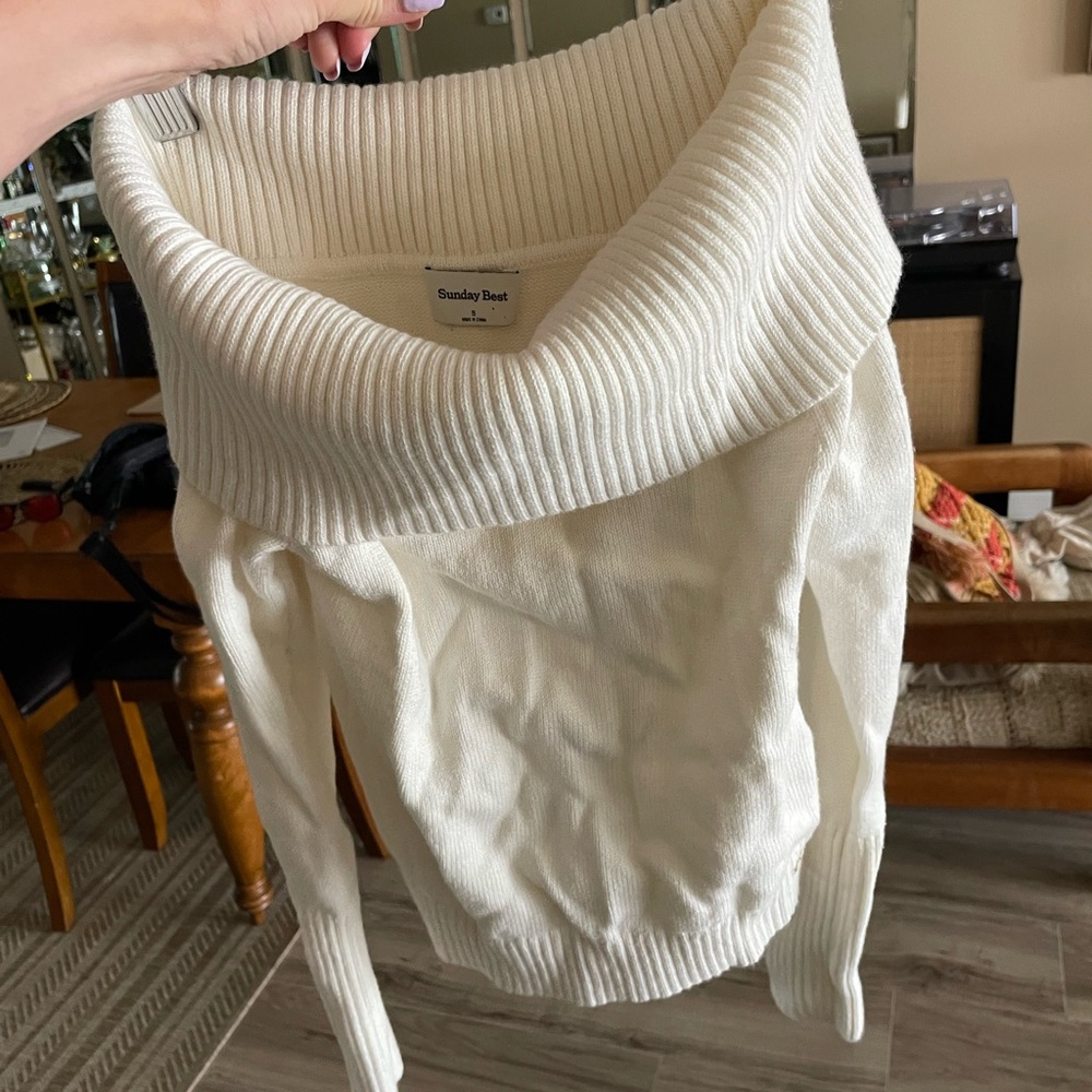 Sunday Best Cream Cowl Neck Sweater Ribbed Knit